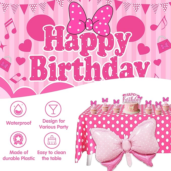 Pink Birthday Party Decorations For Girls,Happy Birthday Banner,Pink Balloon Arch Kit,Foil Balloons,Cake toppers