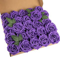 25pcs Artificial Flower Foam Rose Real Touch Roses Flower Heads with Stem for DIY Wedding Bouquets Centerpieces Arrangements Party Baby Shower Home Decor (Deep Purple)