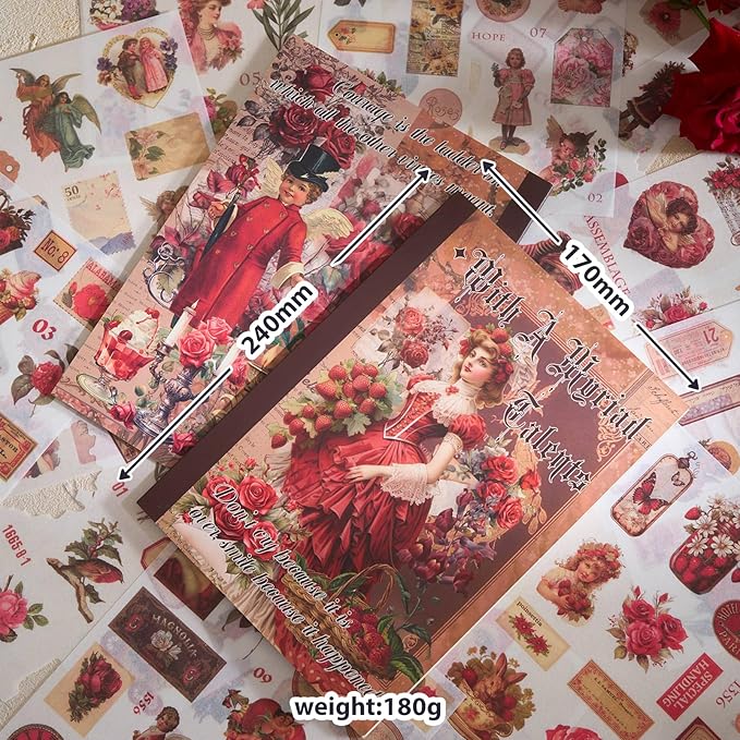 Snycler Sticker Book - 24 Sheets Vintage PET Stickers for Scrapbooking, Junk Journaling, Ephemera, and Decorative Crafts - Pre-Cut Floral Design Stickers Vintage-4