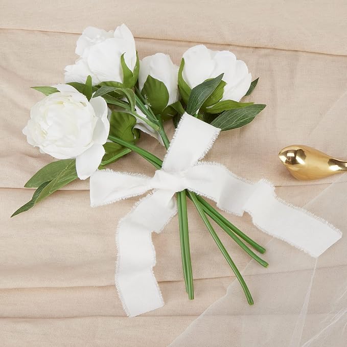 Keypan White Ribbon 1-1/2 x 15 Yards Handmade Cotton Frayed Fringe Fabric Ribbons for Crafts Flower Bouquets Wedding Baby Shower Home DIY Decor