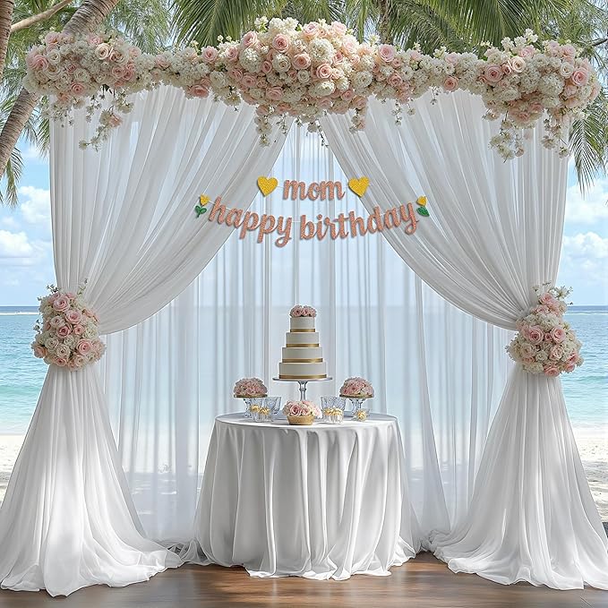 10ft x 10ft Cream White Backdrop Curtains, Wrinkle-Free Sheer Chiffon Fabric Photo Backdrop Drapes for Wedding Arch Party Ceremony Stage Photography Decorations