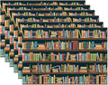 Bookshelf Placemats Set of 6,Library Book Place Mats Heat Resistant Washable Non-Slip Table Mats for Party Kitchen Dining Decor 12x18 Inch