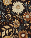 Extra Long Vintage Wallpaper Peel and Stick, 17.5" x 393" Boho Dark Floral Sunflower Contact Paper for Bedroom Cubicle Door, Retro Abstract Removable Antique Wall Paper Art Decor Black Orange