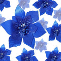 WILLBOND 24 Pcs 3 Size Poinsettia Flower Artificial Christmas Decor Glitter Poinsettia Christmas Ornaments Faux Flowers for Xmas Tree Outdoor(3.2/4/6 Inches,Royal Blue)