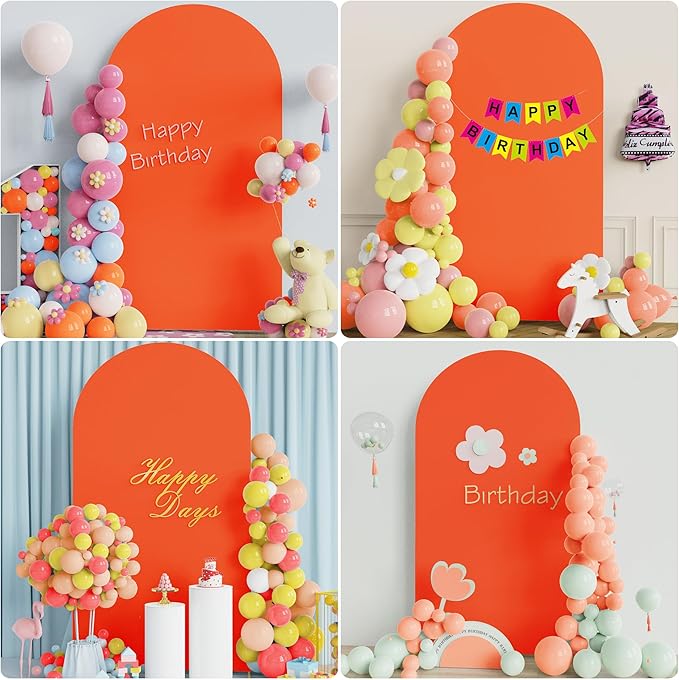 Wokceer 7.2FT Wedding Arch Cover Spandex Fitted Wedding Arch Stand Covers Round Top Chiara Arch Backdrop Cover for Christmas Thanksgiving Birthday Party Ceremony Banquet Decoration OrangeRed