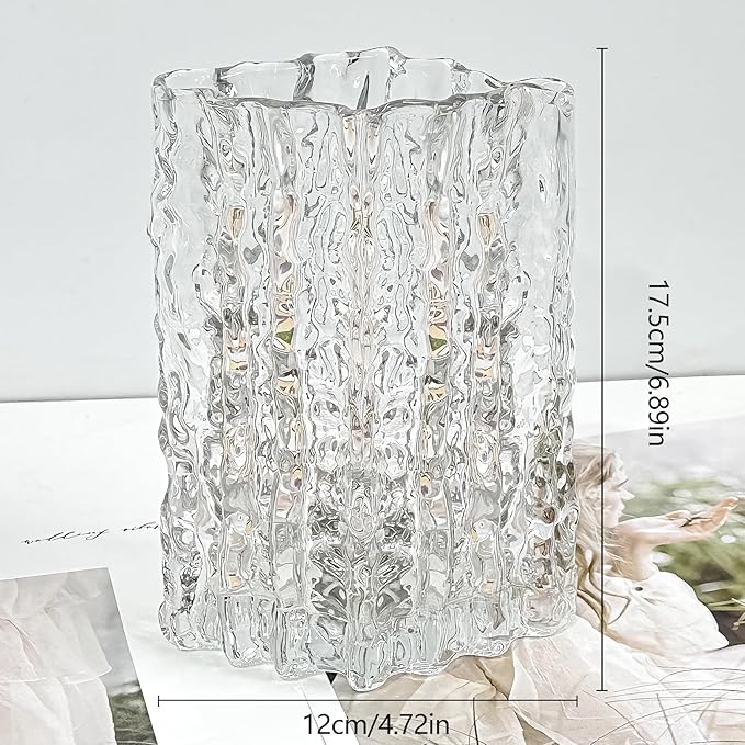 Aoderun Glass Vase Crystal Vase Heavy Duty Large Flower Vase for Dining Table Kitchen Office Home Shelf Wedding Living Room Centerpieces(Clear)
