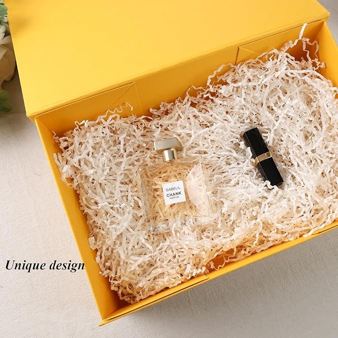 VGOODALL Yellow Magnetic Gift Box, 14x8.7x4.3inches with Lid and Ribbon, Perfect for Bridesmaid Proposals and Party Favors