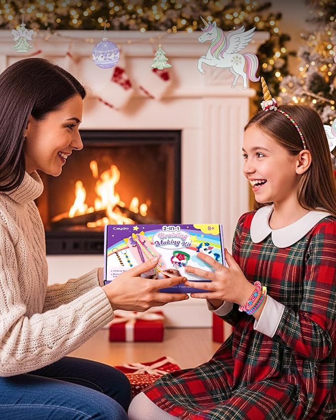 Caydo Bracelet Maker, Unicorn Friendship Bracelet Making Kit for Girls 8-12 Years Old Birthday Christmas Gifts, 2 in 1 Bracelet Keychain Kits for Kids DIY Arts and Crafts Toy for Ages 8+