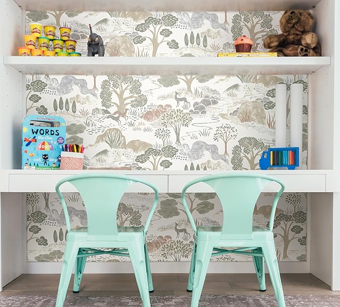 Erfoni 16.9"x118" Boho Peel and Stick Wallpaper Forest Green/Brown/White Contact Paper DIY Self Adhsive Wallpaper Waterproof Removable Peel and Stick Wall Paper for Bedroom Accent Walls Decor