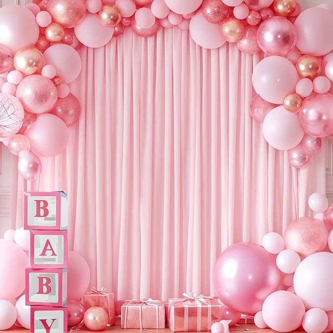 Pink Backdrop Curtains-Wrinkle-Free Polyester Photography Drapes Party Curtain Background for Baby Shower Wedding Decorations- 24 X10FT (Pink)