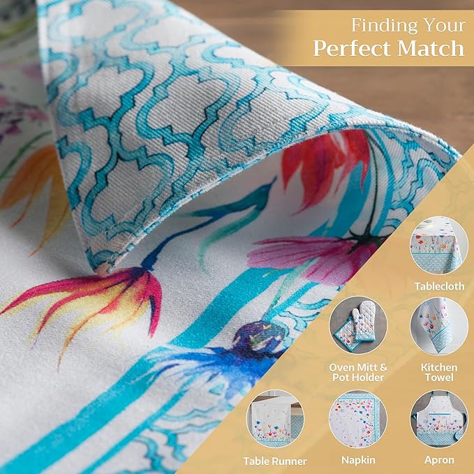 Maison d' Hermine Placemats Set of 4 100% Cotton Washable Cloth Place Mats, Reusable Table Mats for Kitchen Dining Decoration, Party, Restaurant Spring/Summer (Happy Florals - High Summer, 13" x 19")