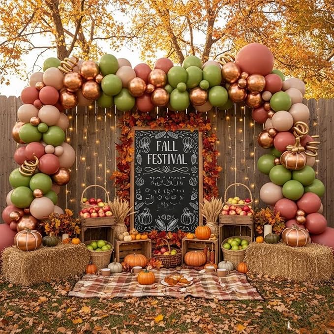 Fall Balloon Garland Arch Kit, Burnt Orange Green Sand Ivory White Metallic Champagne Gold Balloons Garland kit for Thanksgiving Autumn Fall Birthday Baby Shower Party Decorations