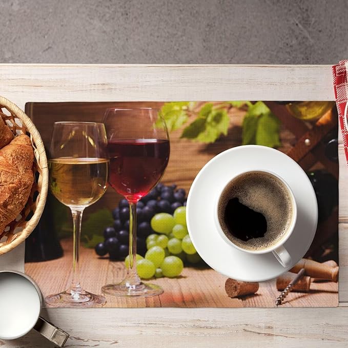Wine Linen Placemats Set of 4 Red and White Wine Retro Country Placemat Indoor Outdoor Party Home Desktop Kitchen Dining Room Decoration 12x18 Inch