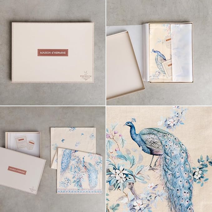 Maison d' Hermine Tablerunners 100% Combed Cotton Premium Table Runner Decorative Table Cover, Home, Kitchen, Dining, Peacock Utopia - Sandy Beach, Double Layer - (14.5"x108")