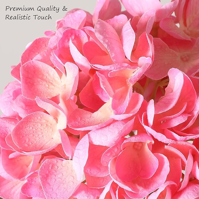 4Pcs Hydrangea Artificial Flowers, 22.44" Real Touch Latex Faux Hydrangea with Long Stems & Leaves for Home Office Decor or Wedding, Party, Centerpieces, Floral Arrangements (White&Pink)