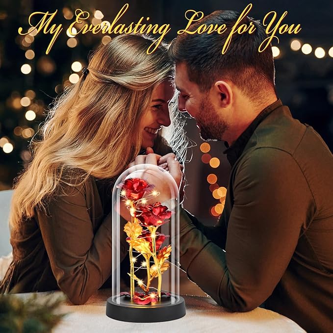 Mothers Day Glass Rose Gifts for Mom Women, Rose Flower Christmas Birthday Gifts for Women Mom Wife Girlfriend, Light Up Rose in A Glass Dome, Rose Gifts for Valentines, Mothers Day, Womens Day (Red)