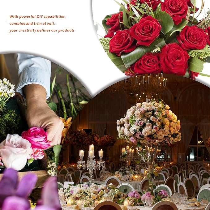12 Pcs Artificial Rose Flowers, Silk Roses with Long Stems, Realistic Fake Roses for Wedding Centerpiece Party Home and Office DIY Decor, White
