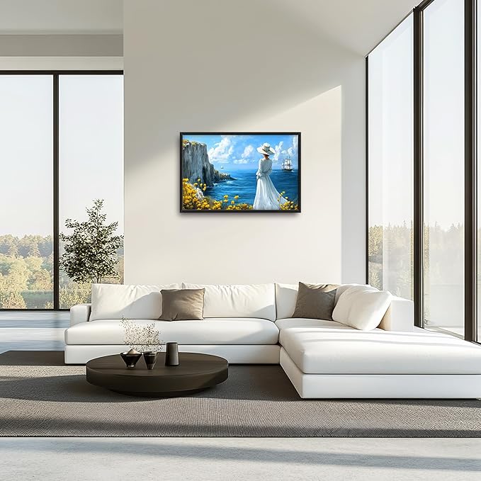 Coastal Boat Large Wall Art Framed Wall Decor for Living Room Ocean Coast Pictures Oversized Canvas Print Painting Modern Extra Large Framed Artwork for Bedroom Office Home Decor 36"x24"