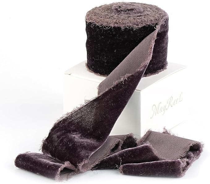 MAYREEL 2 Inch Plum Velvet Ribbon Hand Torn Dark Purple Silk Frayed Edge for Bridal Bouquets Invitations Wedding Vow Books Gift Baskets Hair Bows 3 Yards