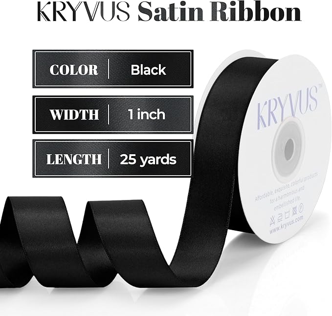 Black Satin Ribbon, Double Faced 1 Inch X 25 Yards Black Ribbon, Premium Satin Ribbon for Gift Wrapping, Crafts, Hair Bow Making, Sewing, Flower Bouquet, Wedding Party Decor