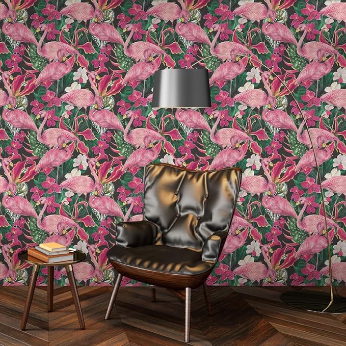 Modern Abstract Tropical Flamingo Birds Peel and Stick Wallpaper Easy Peel Off Contact Paper Stick on Adhesive Wall Paper for Bathroom Waterproof Renter Friendly