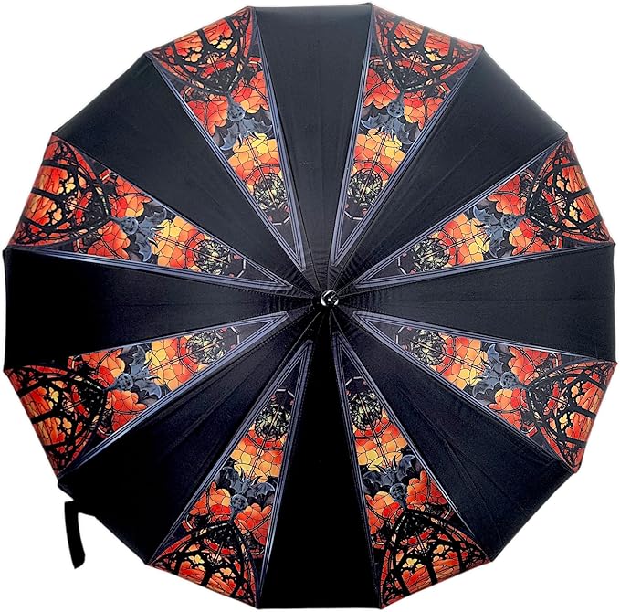 Pagoda Umbrella - Artisan Design with Bat Wing Scalloped Edges, Full Size Waterproof Windproof UV Protection Gothic Parasol with Carry Case