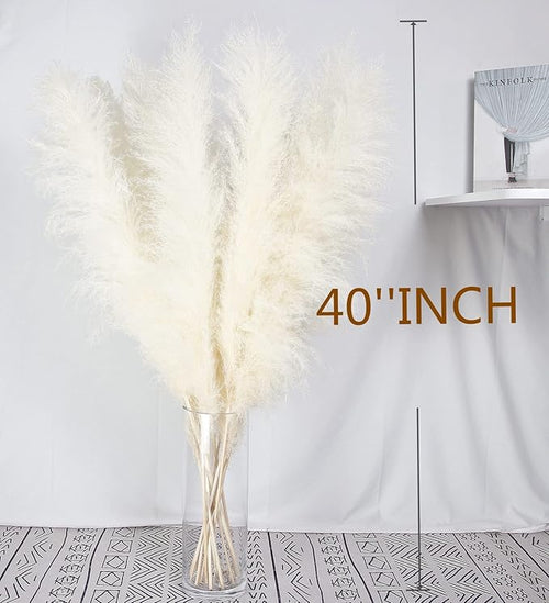 10 Stems 40-inch White Pampas Grass Decor Tall, Large Pampas Grass, Boho Neutral Home Decor Bouquet. Fluffy Pampas Grass for Floor Vases, Wedding Floral Arrangements, Wall Decor, Farmhouse Table Decor