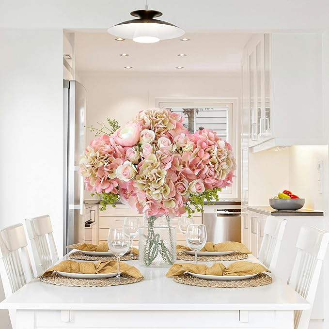 4Pcs 21 inches Real Touch Hydrangeas Artificial Hydrangeas Pink Flowers Faux Hydrangea for Kitchen Living Room Porch Home Decor Baby Shower Party Wedding Christmas Xmas Table Centerpiece