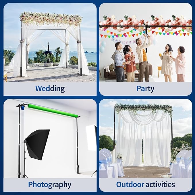 12x10ft Pipe and Drape Backdrop Stand, Double Crossbar, Heavy Duty Adjustable Background Frame with Metal Base for Parties Photography Wedding Photoshoot Decoration - Black
