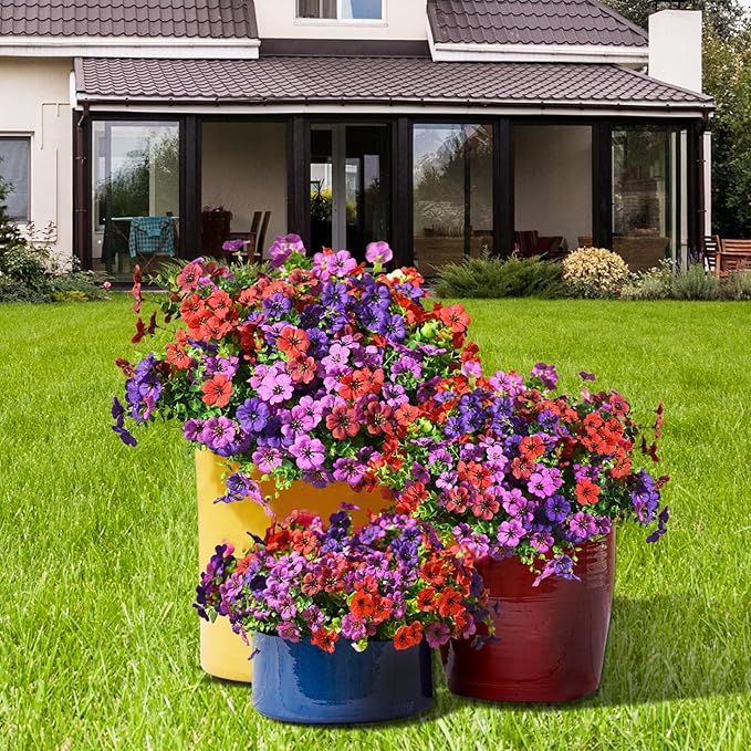 INQCMY Artificial Flowers for Outdoors Faux Plants Fake Flowers Spring Summer Decoration,12 Bundles Faux Silk Colorful Daisy Realistic UV Resistant for Outside Home Planter Window Porch Patio Yard