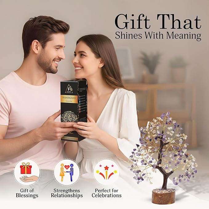 FASHIONZAADI Amethyst Crystals, Citrine Stone, Bonsai Tree, Crystal Tree of Life, Feng Shui, Positive Energy Crystals, Good Luck, Spiritual Gift