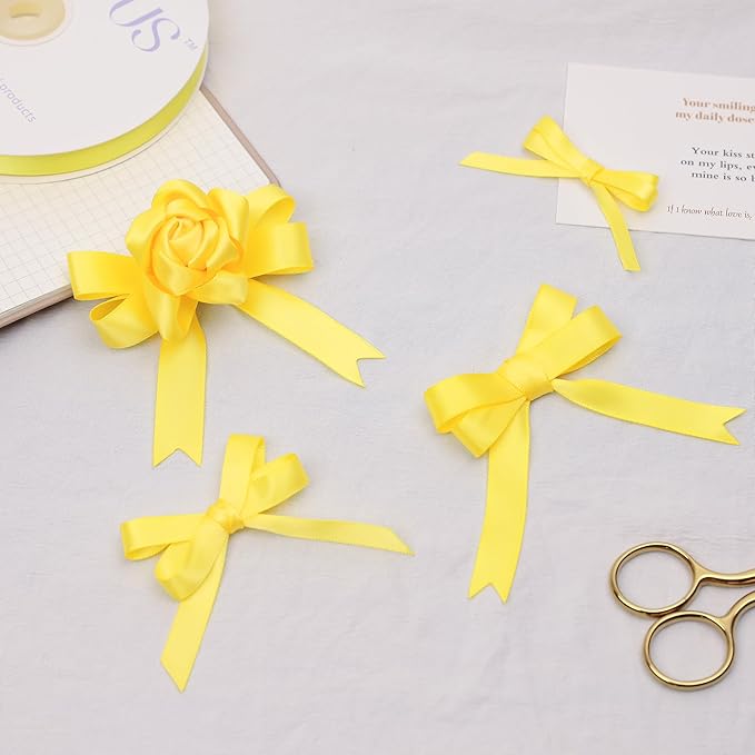Daffodil Yellow Satin Ribbon, Double Faced 1/2 Inch X 50 Yards Daffodil Ribbon, Premium Satin Ribbon for Gift Wrapping, Crafts, Hair Bow Making, Sewing, Flower Bouquet, Wedding Party Decor