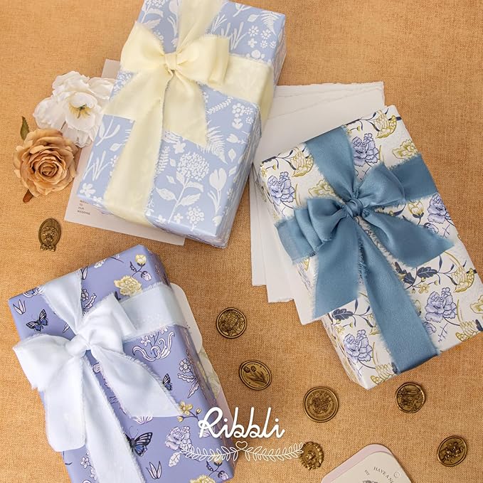 Ribbli Ivory Silk Satin Ribbon 1.5 Inch x 30 Yard Handmade Frayed Chiffon Cream Ribbon for Gift Wrapping Wedding Invitations Bridal Bouquets Home Decor