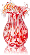 QFkris Hand Blown Glass Vase for Flowers, 8 Inch Red Crystal Bubble Flower Vases for Bouquet Home Decor Decorative Centerpieces, Unique for Mom, Valentine's Day Gift for Her Lover