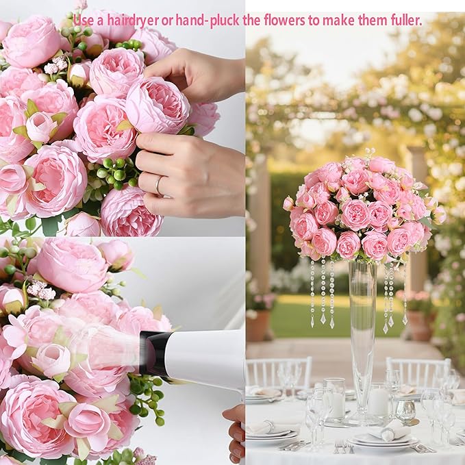 Peonies Artificial Flowers 12 Bundles Pink Flowers Bouquet, Lifelike Silk Fake Peonies with Stems for Home Table Centerpieces, Wedding, Party & DIY Bridal Floral Arrangements (Light Pink)
