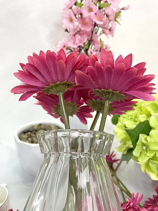 10PCS Artificial Gerbera Daisy Silk Flowers Faux Flower for Party Home Kitchen Garden Wedding Decor (Hot Pink)