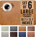 UnivoColors Washed Cowhide Pattern Faux Leather Big Size Placemats Set of 6, Waterproof Easy to Clean Anti-Slip PU Table Mats for Party Decoration19.7″×13.6″,Camel Retro Cowhide Pattern