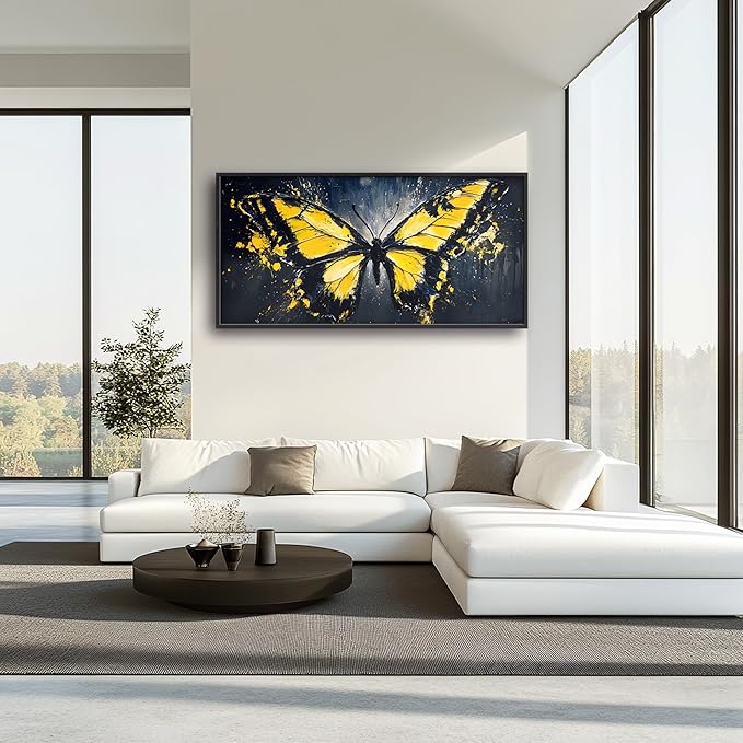 Butterfly Large Wall Art Framed Wall Decor for Living Room Black Butterfly Pictures Oversized Canvas Print Painting Modern Extra Large Framed Artwork for Bedroom Office Home Decor 60"x30"