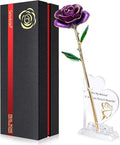 Sinvitron Gold Dipped Infinity Rose Forever Flower Decor, Resin Preserved Real Rose Birthday Gift for Women, Anniversary Present for Mom (Purple)