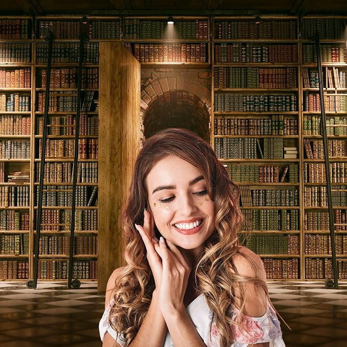 Bookshelf Backdrop Vintage Bookcase Old-Fashioned Library Room with Books Photography Background Magic Books Ancient Library for Book Theme Party Decorations Birthday Photoshoot Props 20x10ft
