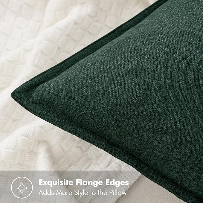 MIULEE Decorative Linen Lumbar Pillow Covers 12x20 Inch Dark Green Boho Farmhouse Neutral Couch Throw Pillows for Bed Pack of 2 Accent Modern Pillowcase Sofa Livingroom Home Decor