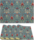 Vintage Flower Placemats William Morris Rural Farmhouse Flowers Art Printed Dining Table Mats Set of 4 for Home Kitchen Holiday Picnic Party Decor 12x18in