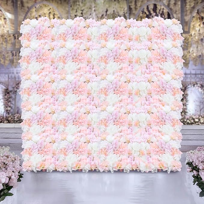 20 Pack Flowers Wall Panels Artificial Flowers Wall Decoration Flower Wall Mat Silk Flower Panels Rose Hydrangea Wall Backdrop for Wedding Party Home Christmas Festival, 24 x 16 inch (B)