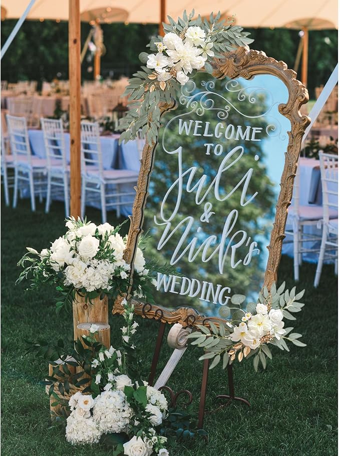 Faux Flower Swag Set of 2, White Artificial Flowers Swags for Wedding Arch, Wedding Welcome Signs, Welcome Reception Ceremony Signs Decorations