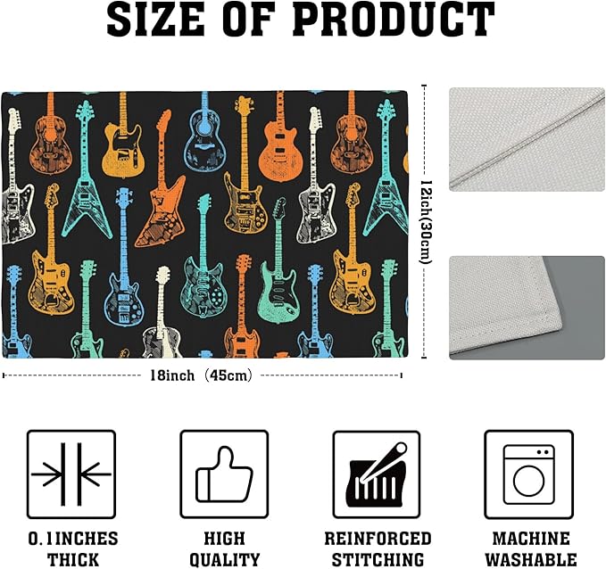 Colorful Guitar Placemats Set of 4, Placemats for Dining Table,Heat Resistant Stain Resistant Wipeable Table Mats for Kitchen Dining Holiday Party Home Decor,12x18 Inch