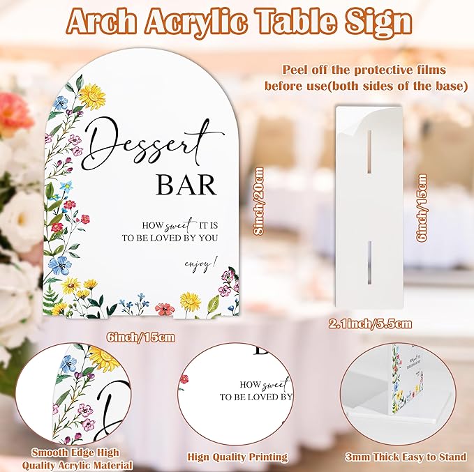 Acrylic Wedding Signs Dessert Bar Sign for Reception, 6x8" Floral Themed Arch Acrylic Dessert Table Decor, Love Is In Bloom & Baby In Bloom Decorations for Baby Shower Bridal Shower Engagement