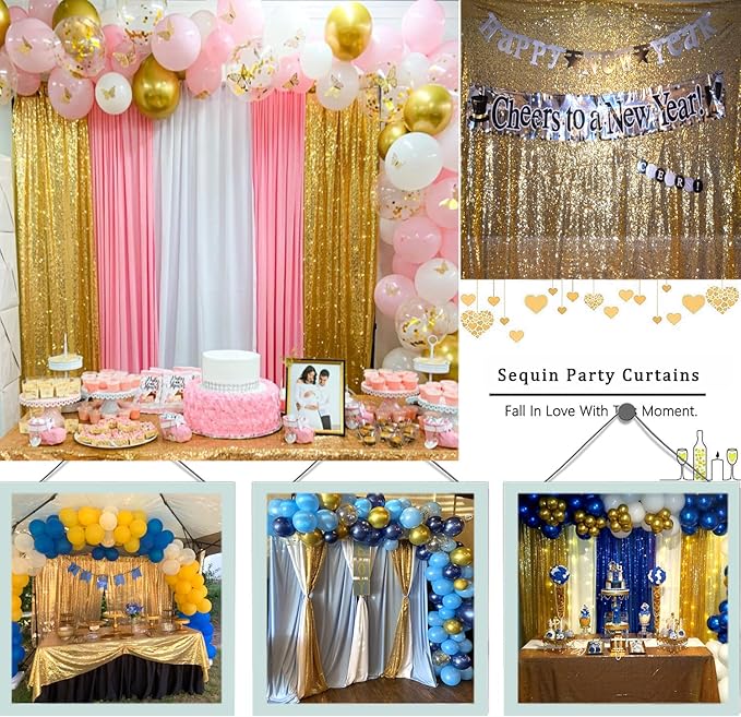 Gold Sequin Backdrop Curtain 8FTx8FT 1 Panel Sequin Backdrop Drape for Parties Glitter Photo Background for Wedding Baby Shower Christmas
