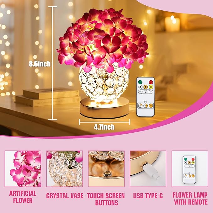 Artificial Hydrangea Flower Lamp with Remote Control, Hydrangea Flower 3 Color Dimmable Night Light Gifts for Women Mom Wife Friend Birthday Christmas, Bedroom Coffee Shop Store Living Room Decor