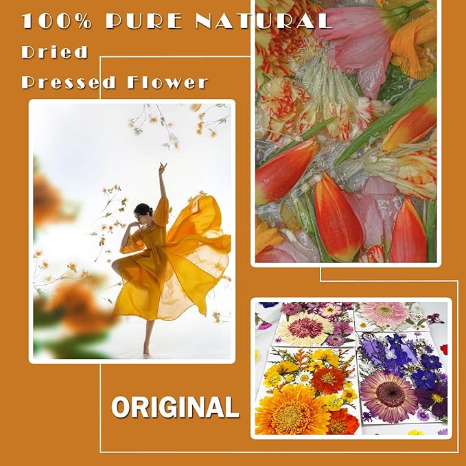98Pcs Pressed Dried Flowers for Resin Molds, Real Natural Bulk Big Dry Floral Leave for DIY Art Crafts, Epoxy Jewelry, Candle, Soap Making, Nails Decors