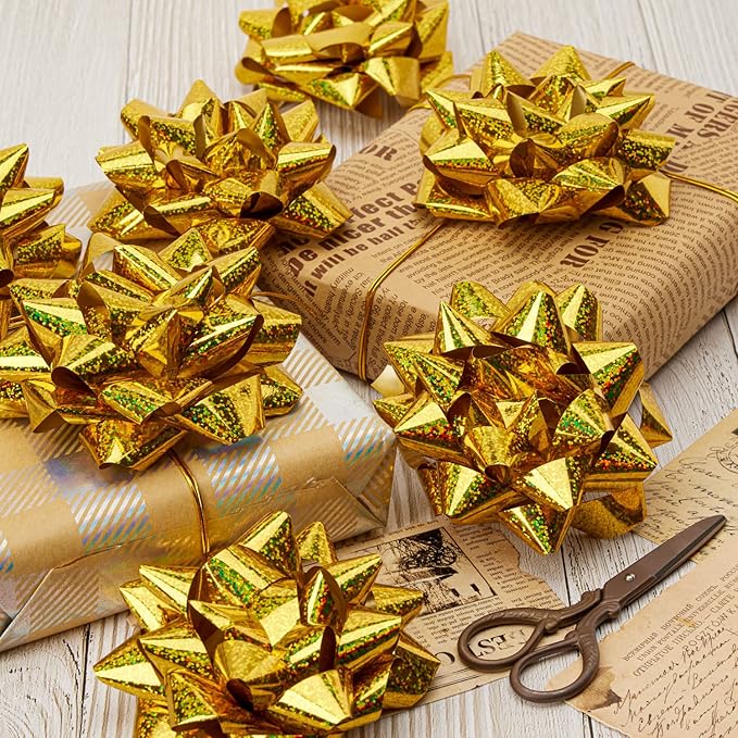 CHOIEO 15 Pcs Gift Bows Assortment, Decor for Christmas, Birthdays, Weddings, Holiday Embellishments, Presents, Wrapping Paper, Anniversaries, Baby Showers, Bridal Showers, Hanukkah (Dazzel Gold)